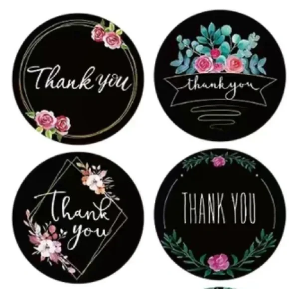 500 Roll Black Floral Thank You Stickers PRICE IS FIRM - Picture 2 of 3